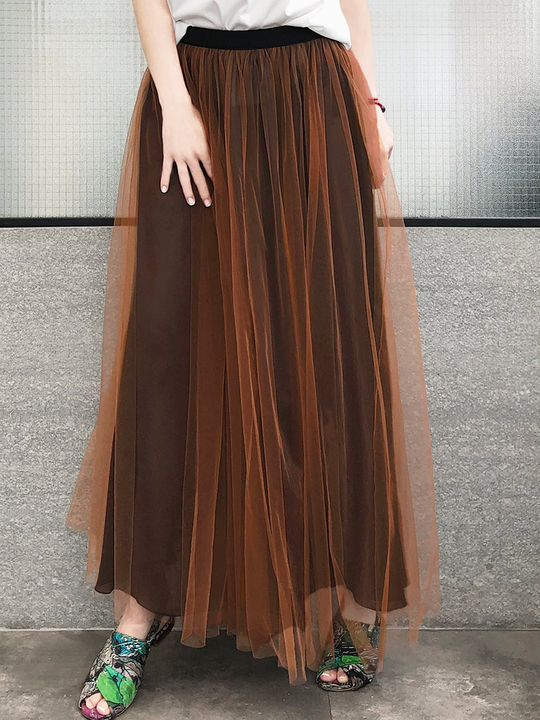 Surprise Sale! Caramel Brownish Shades Tonal Layer Tulle Chiffon Maxi Skirt