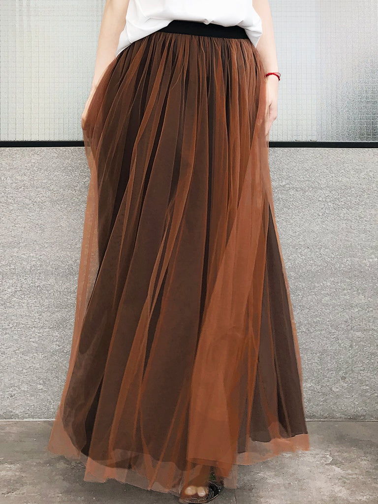 Surprise Sale! Caramel Brownish Shades Tonal Layer Tulle Chiffon Maxi Skirt