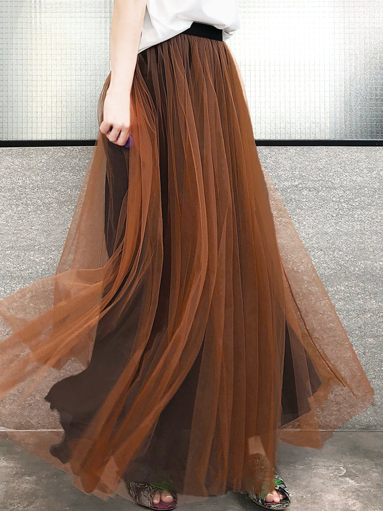 Surprise Sale! Caramel Brownish Shades Tonal Layer Tulle Chiffon Maxi Skirt