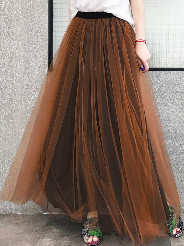 Surprise Sale! Caramel Brownish Shades Tonal Layer Tulle Chiffon Maxi Skirt