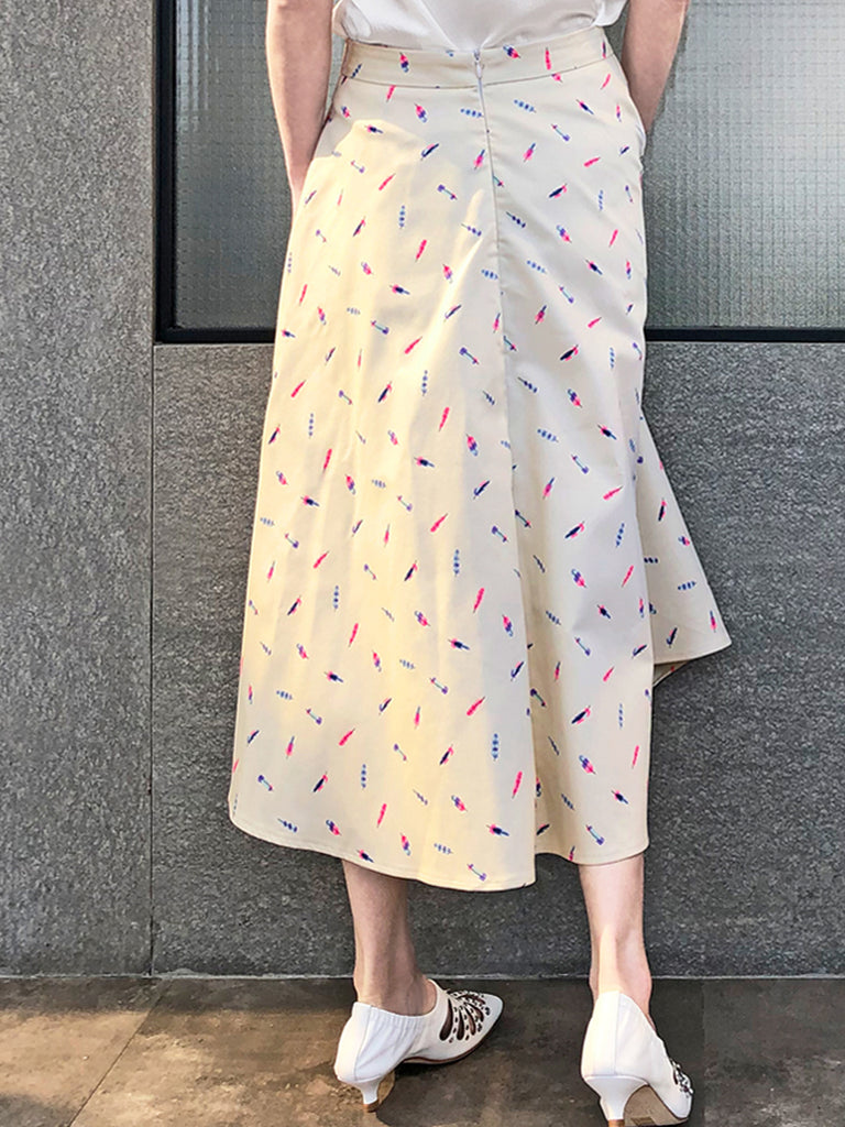 最後促銷!羽毛印花棉混紡繫帶腰圍裙