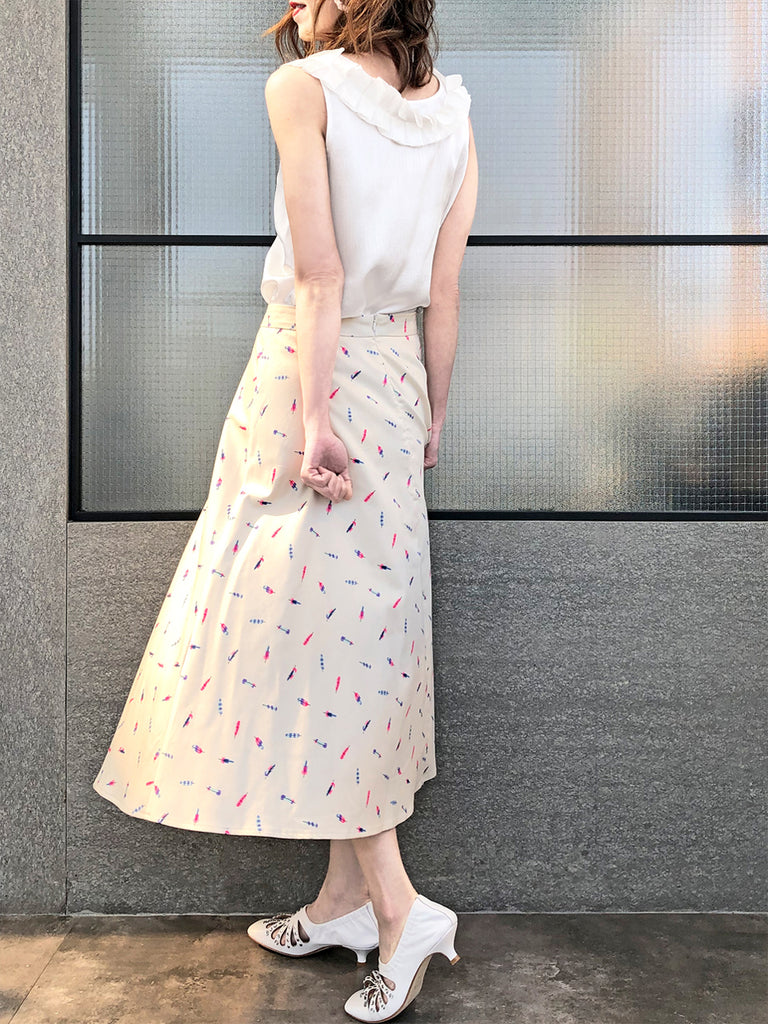 最後促銷!羽毛印花棉混紡繫帶腰圍裙