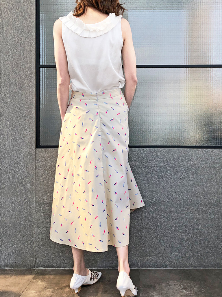 最後促銷!羽毛印花棉混紡繫帶腰圍裙