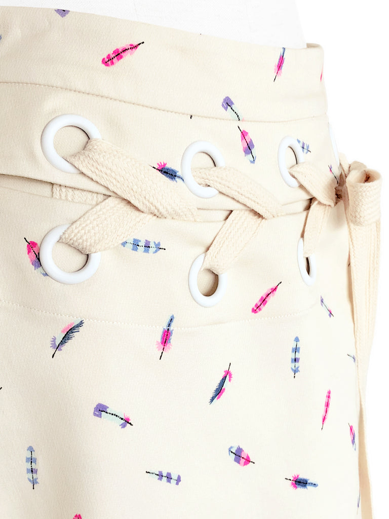 最後促銷!羽毛印花棉混紡繫帶腰圍裙