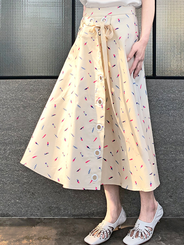 最後促銷!羽毛印花棉混紡繫帶腰圍裙