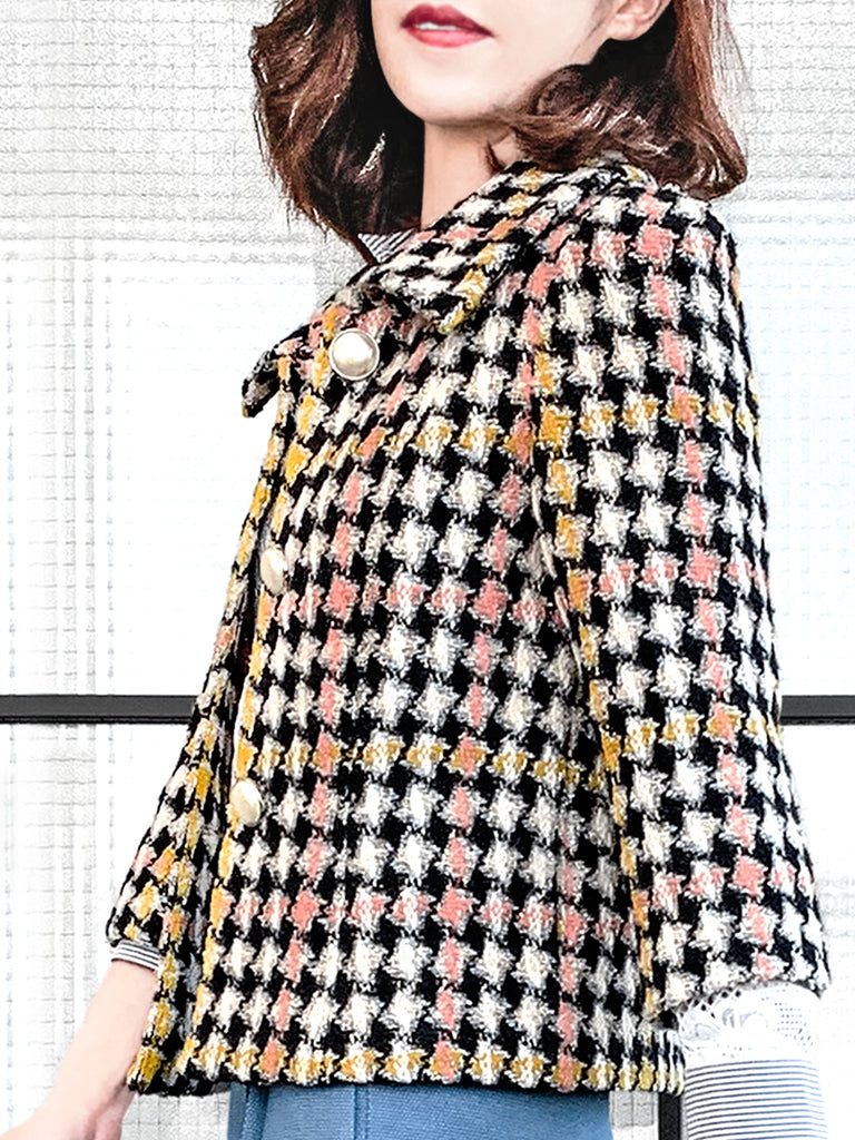 驚喜促銷!彩色千鳥格泡泡袖寬鬆夾克