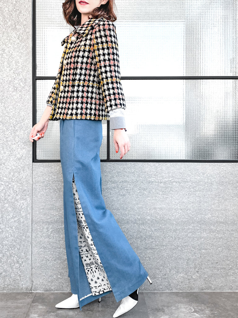 驚喜促銷!彩色千鳥格泡泡袖寬鬆夾克