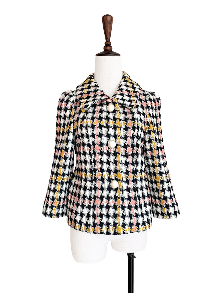 驚喜促銷!彩色千鳥格泡泡袖寬鬆夾克