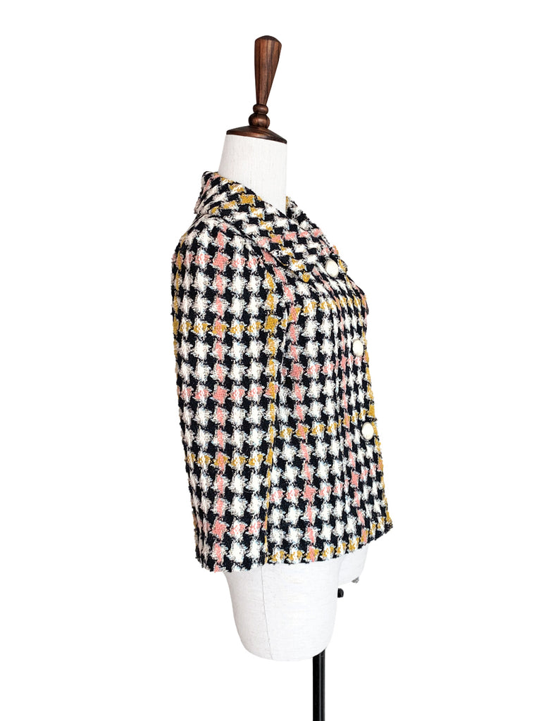 驚喜促銷!彩色千鳥格泡泡袖寬鬆夾克