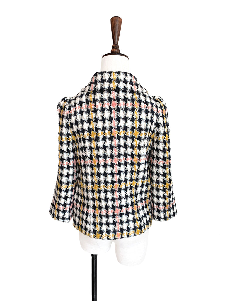 驚喜促銷!彩色千鳥格泡泡袖寬鬆夾克