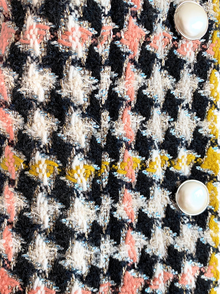 驚喜促銷!彩色千鳥格泡泡袖寬鬆夾克