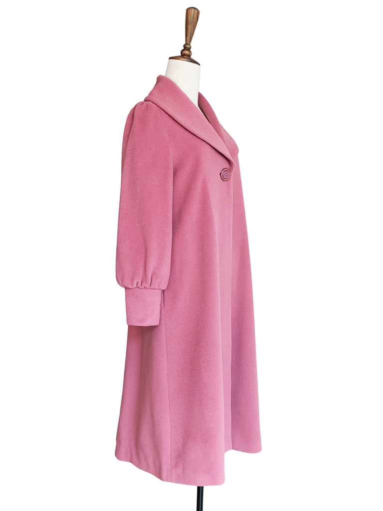 驚喜促銷!浪漫粉紅一扣束口袖純羊毛大衣