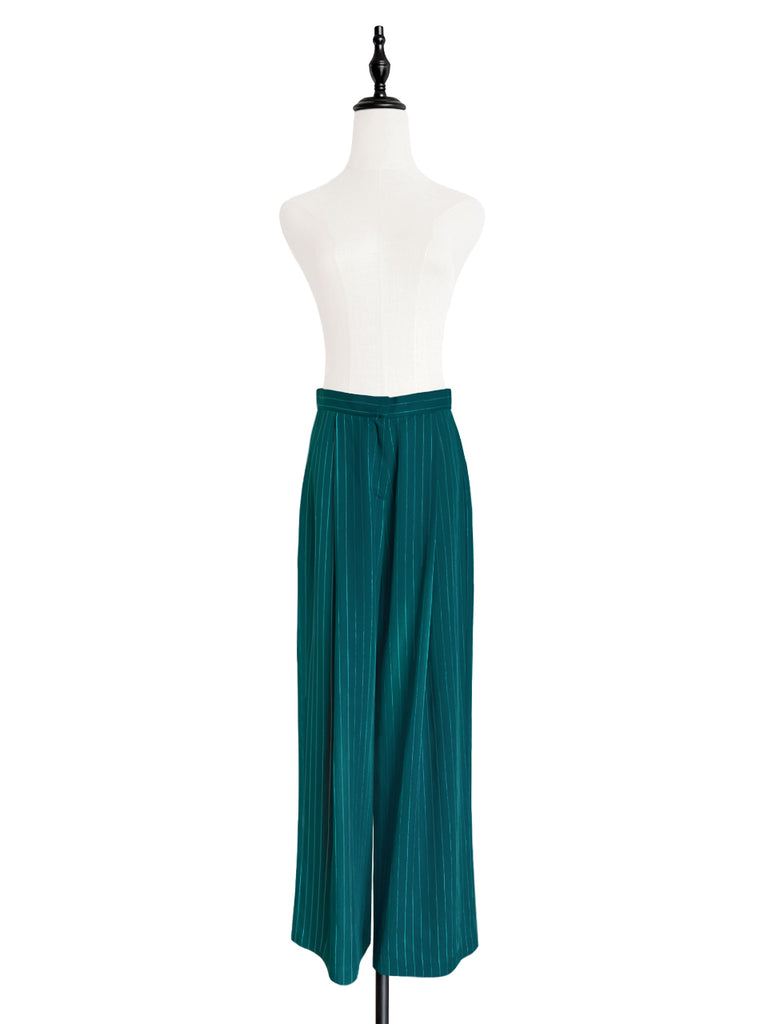 Last Chance! Forest Green Pinstripe Pleated Front Wide Leg Trousers