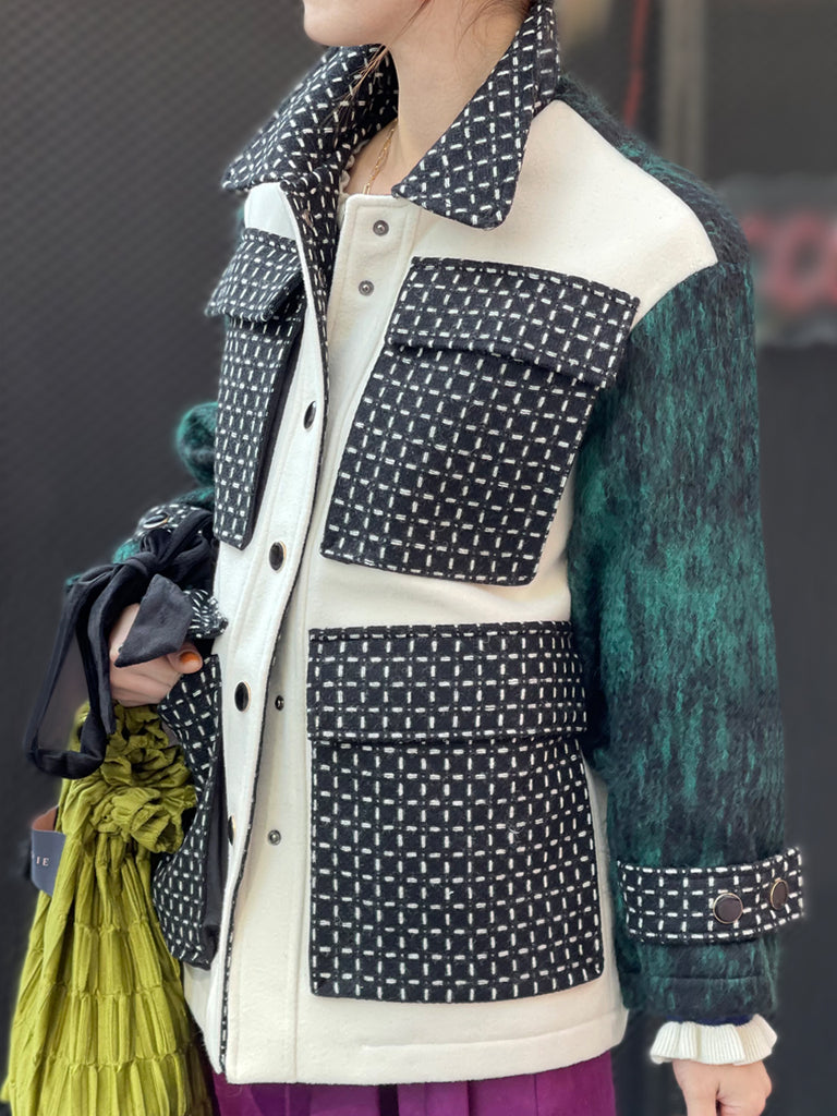 驚喜促銷!綠色羊毛混紡 Mix Media 實用襯衫夾克