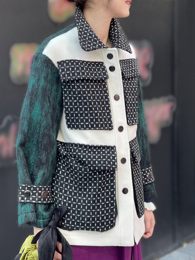 驚喜促銷!綠色羊毛混紡 Mix Media 實用襯衫夾克