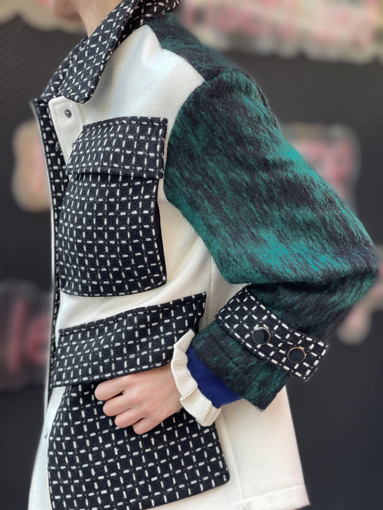 驚喜促銷!綠色羊毛混紡 Mix Media 實用襯衫夾克