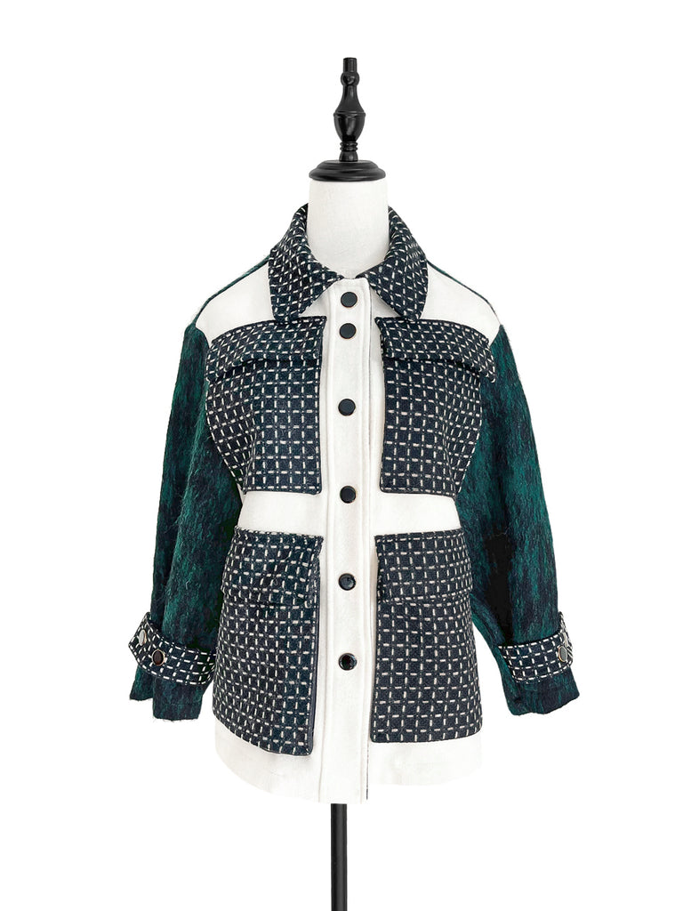 驚喜促銷!綠色羊毛混紡 Mix Media 實用襯衫夾克