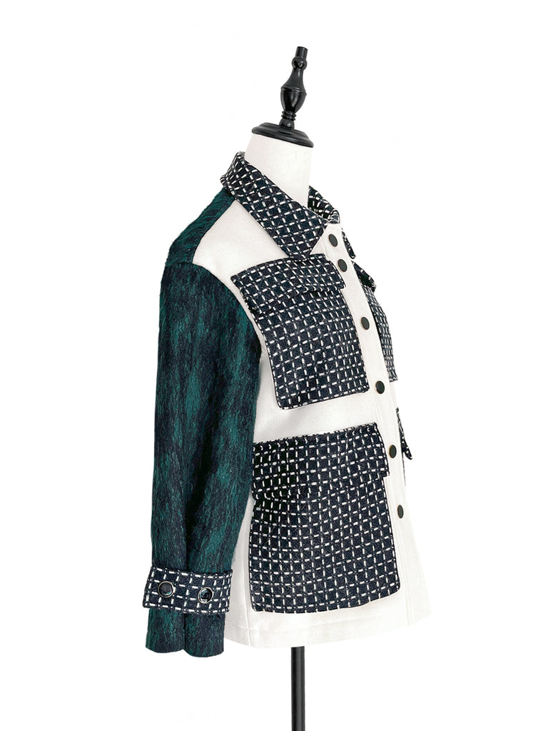 驚喜促銷!綠色羊毛混紡 Mix Media 實用襯衫夾克