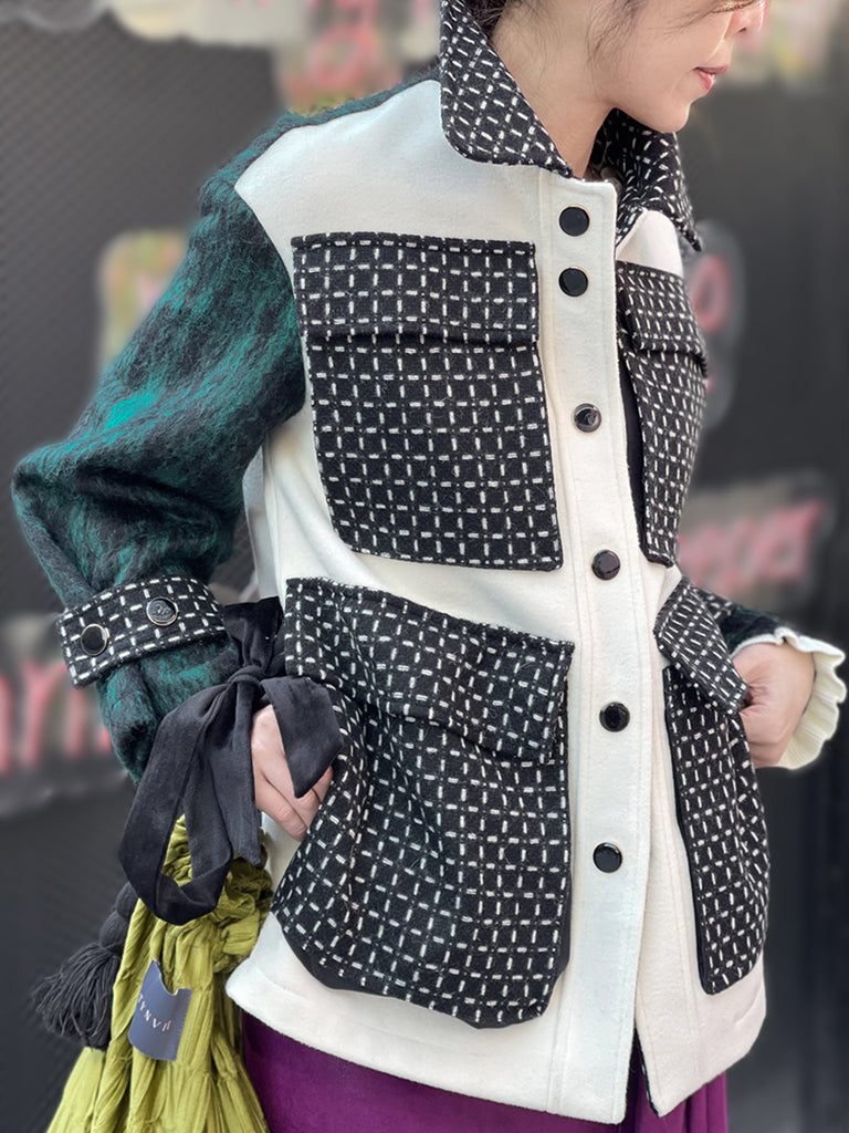 驚喜促銷!綠色羊毛混紡 Mix Media 實用襯衫夾克