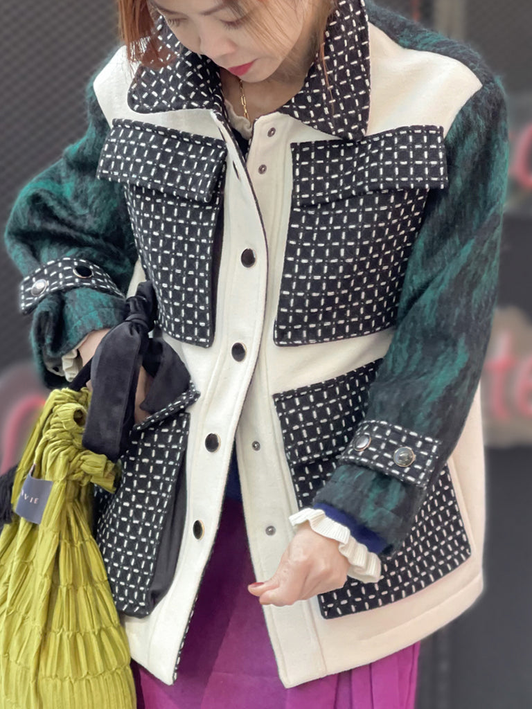 驚喜促銷!綠色羊毛混紡 Mix Media 實用襯衫夾克