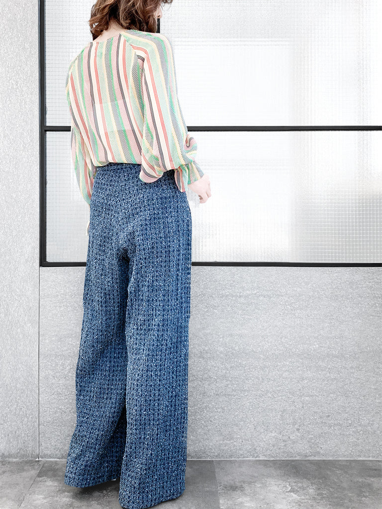 驚喜促銷!混合條紋圓點開衩袖輕質絲質荷葉邊襯衫