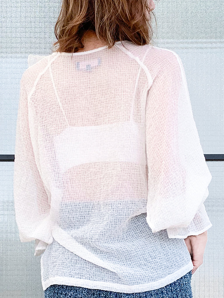 Surprise Sale! White Textural Pattern Slit Sleeve Satin Silky Ruffle Blouse