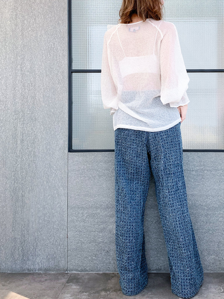 Surprise Sale! White Textural Pattern Slit Sleeve Satin Silky Ruffle Blouse