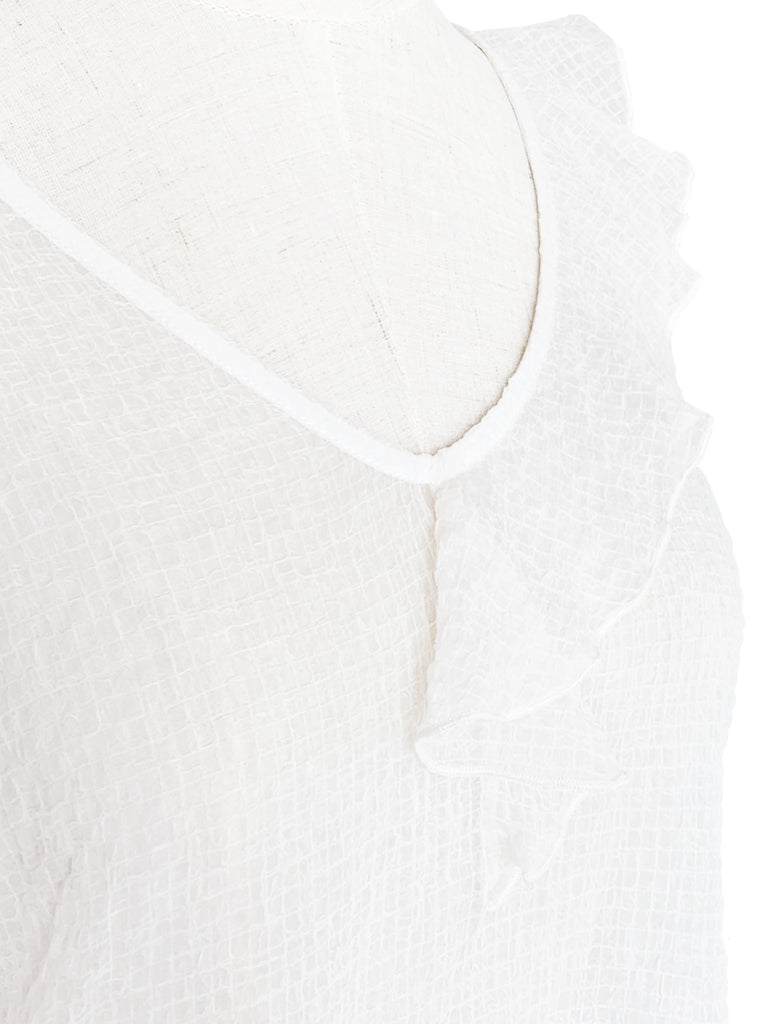 Surprise Sale! White Textural Pattern Slit Sleeve Satin Silky Ruffle Blouse