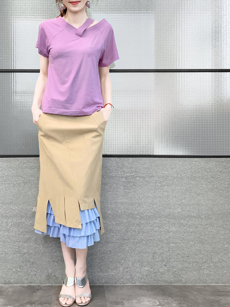 Surprise Sale! Tender Lavender Asymmetrical Shoulder 2-Way Cotton T-Shirt