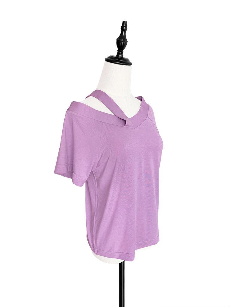 Surprise Sale! Tender Lavender Asymmetrical Shoulder 2-Way Cotton T-Shirt