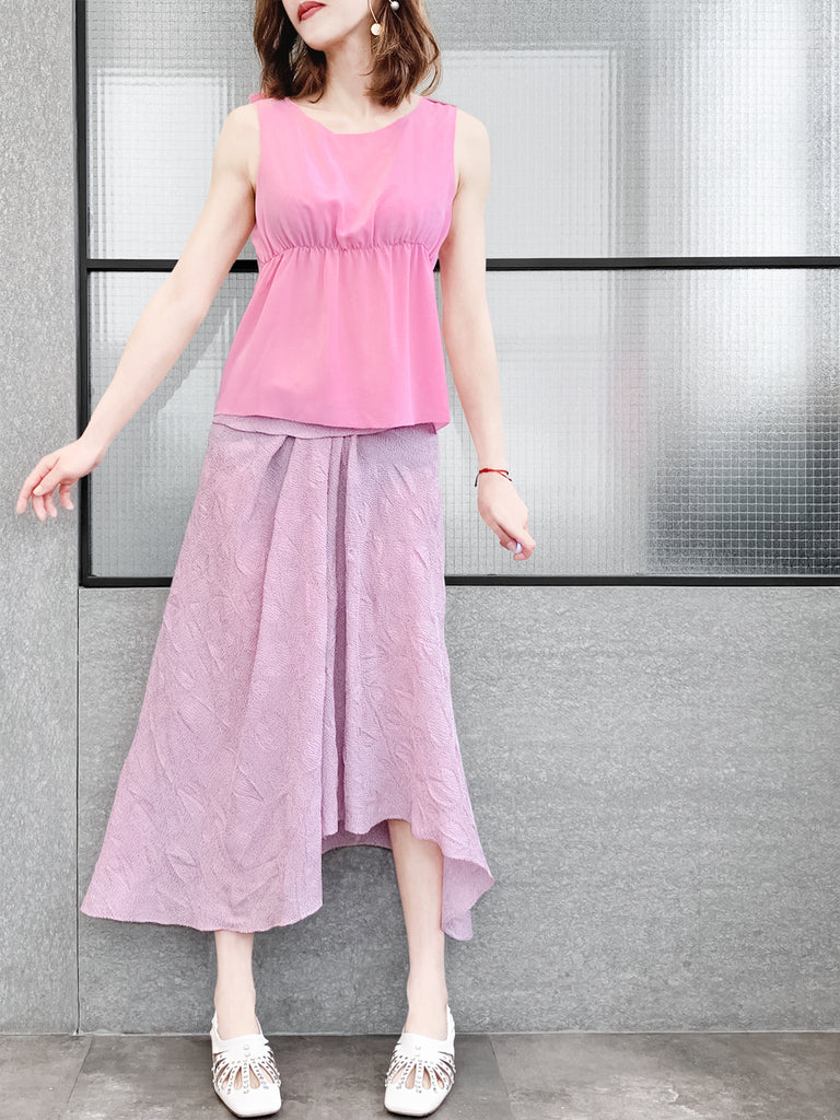 Pinky-Day! Pink Stitched Trim Empire Waist Silk Tank