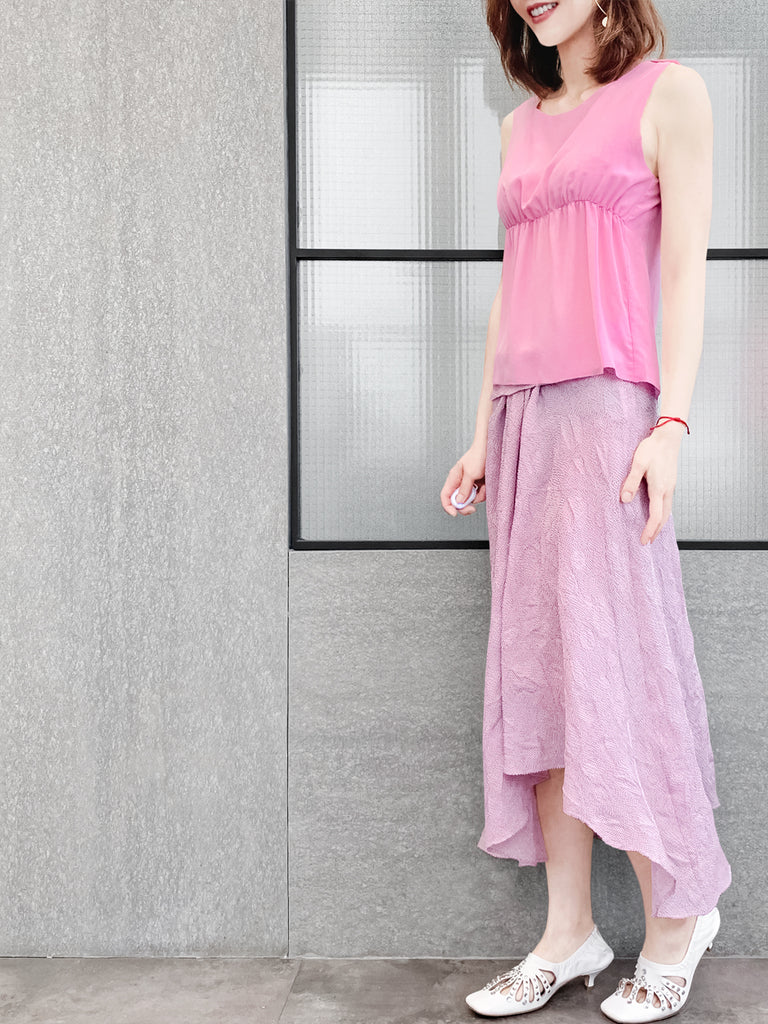 Pinky-Day! Pink Stitched Trim Empire Waist Silk Tank