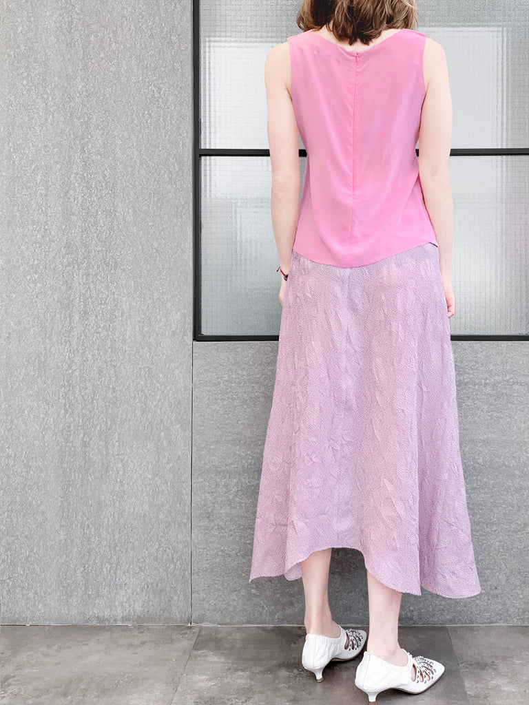 Pinky-Day! Pink Stitched Trim Empire Waist Silk Tank