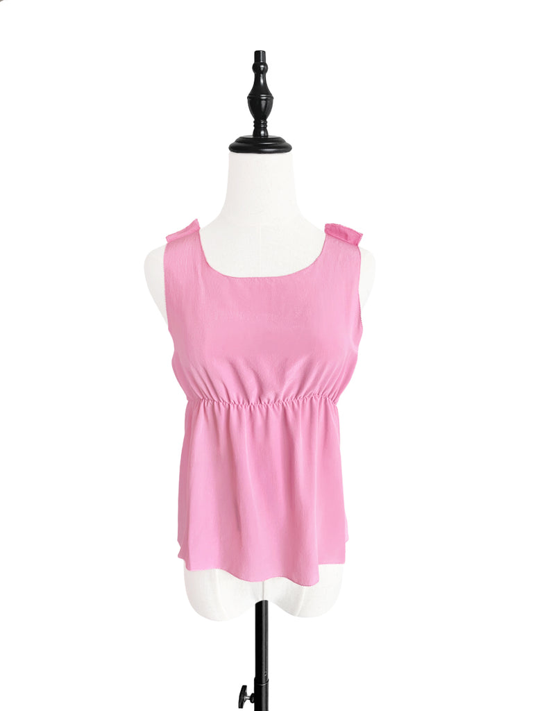 Pinky-Day! Pink Stitched Trim Empire Waist Silk Tank