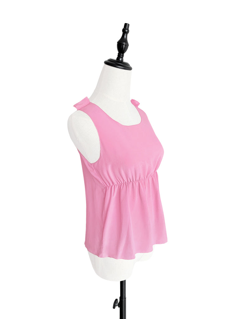 Pinky-Day! Pink Stitched Trim Empire Waist Silk Tank