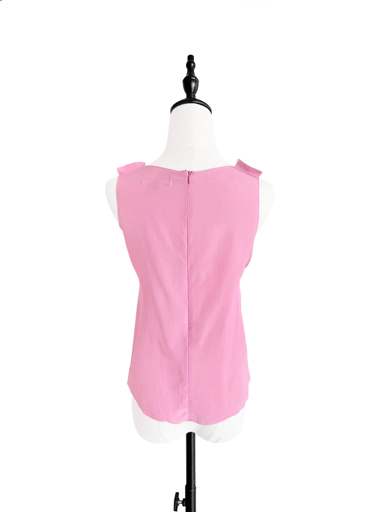 Pinky-Day! Pink Stitched Trim Empire Waist Silk Tank