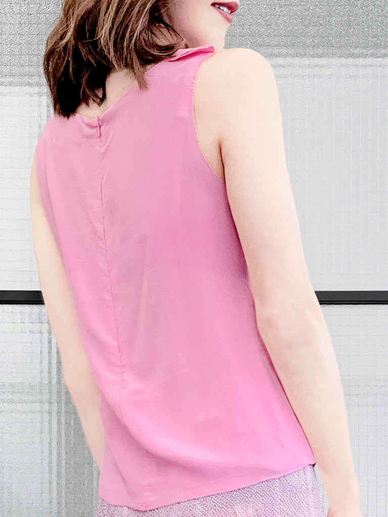 Pinky-Day! Pink Stitched Trim Empire Waist Silk Tank