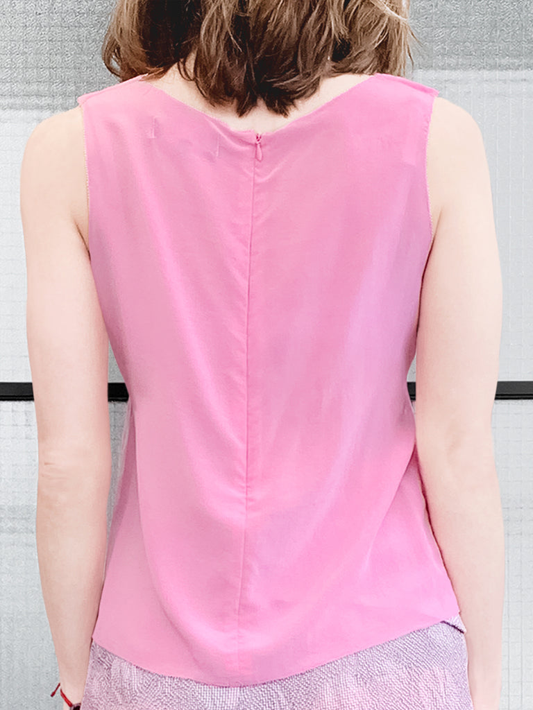 Pinky-Day! Pink Stitched Trim Empire Waist Silk Tank
