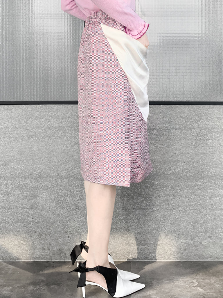 驚喜促銷!五彩紙屑撞色飾邊貼片垂墜口袋鉛筆裙