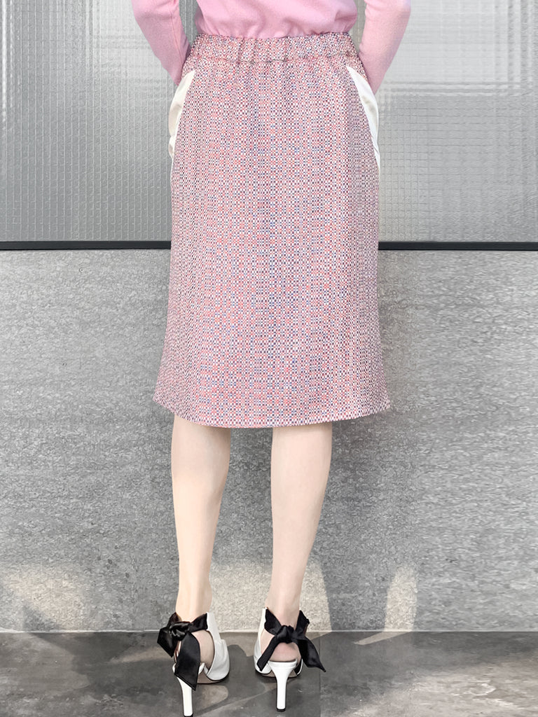 驚喜促銷!五彩紙屑撞色飾邊貼片垂墜口袋鉛筆裙