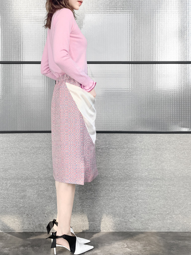 驚喜促銷!五彩紙屑撞色飾邊貼片垂墜口袋鉛筆裙