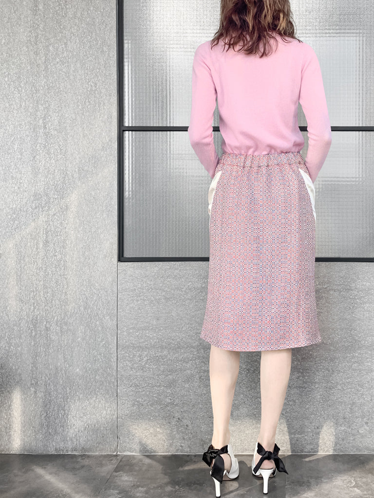 驚喜促銷!五彩紙屑撞色飾邊貼片垂墜口袋鉛筆裙