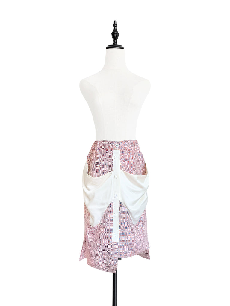 驚喜促銷!五彩紙屑撞色飾邊貼片垂墜口袋鉛筆裙