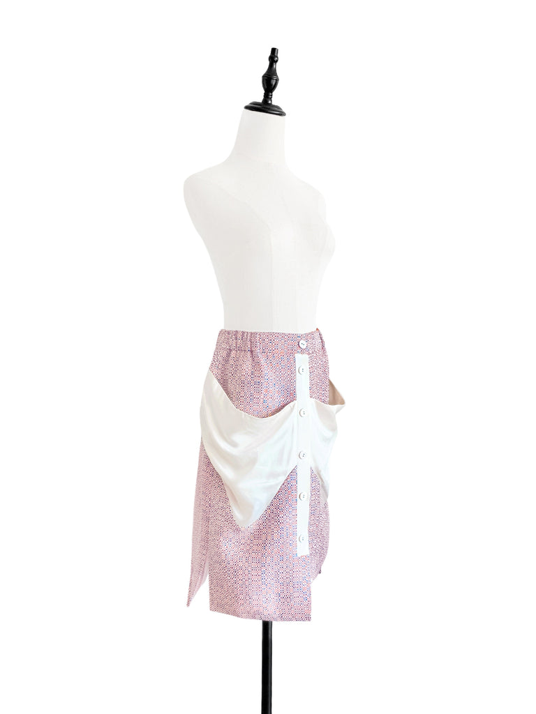 驚喜促銷!五彩紙屑撞色飾邊貼片垂墜口袋鉛筆裙