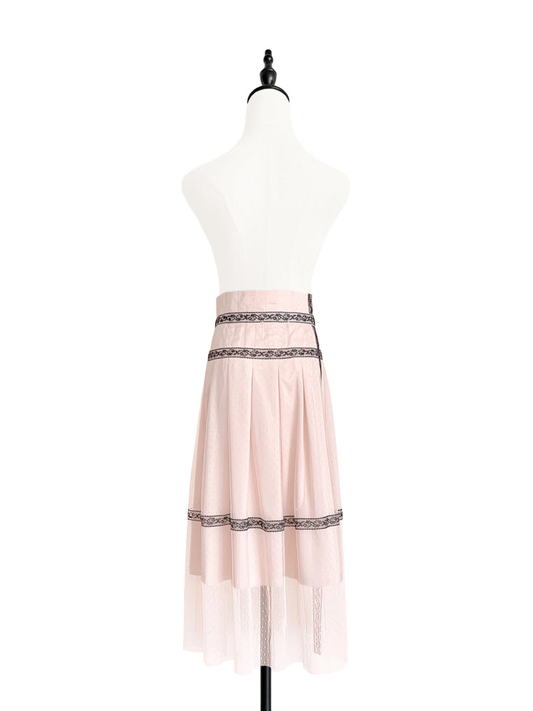 最後的機會!腮紅粉紅蕾絲飾邊薄紗層褶裹身裙