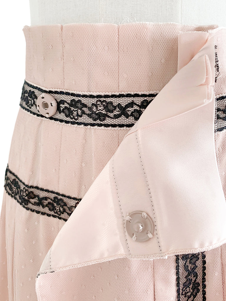 最後的機會!腮紅粉紅蕾絲飾邊薄紗層褶裹身裙