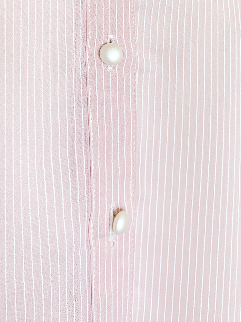 Pinky-Day! Sweet Pink Ruffle Trim Puff Sleeve Silver Stripe Top