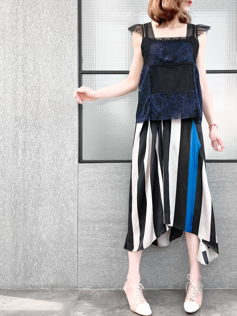 最後的機會!混合材質蕾絲飄袖上衣,附吊帶背心襯裡