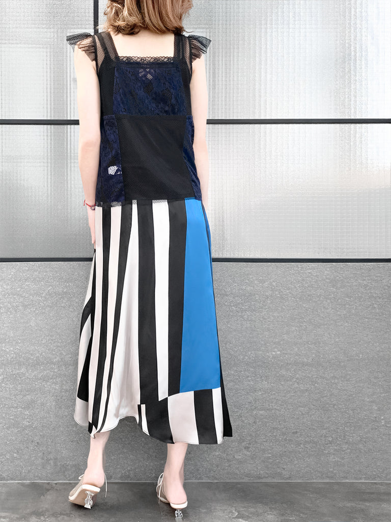 最後的機會!混合材質蕾絲飄袖上衣,附吊帶背心襯裡