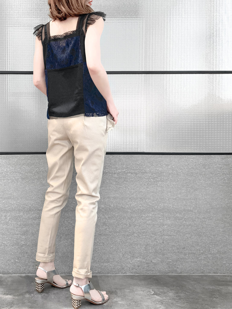 最後的機會!混合材質蕾絲飄袖上衣,附吊帶背心襯裡